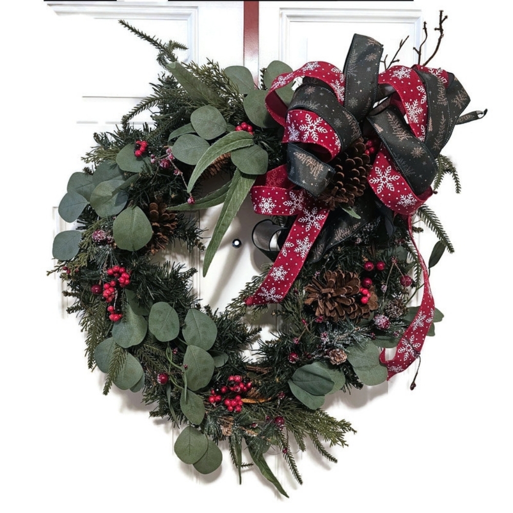 Custom Hand Made Festive Green and Red Holiday Wreath